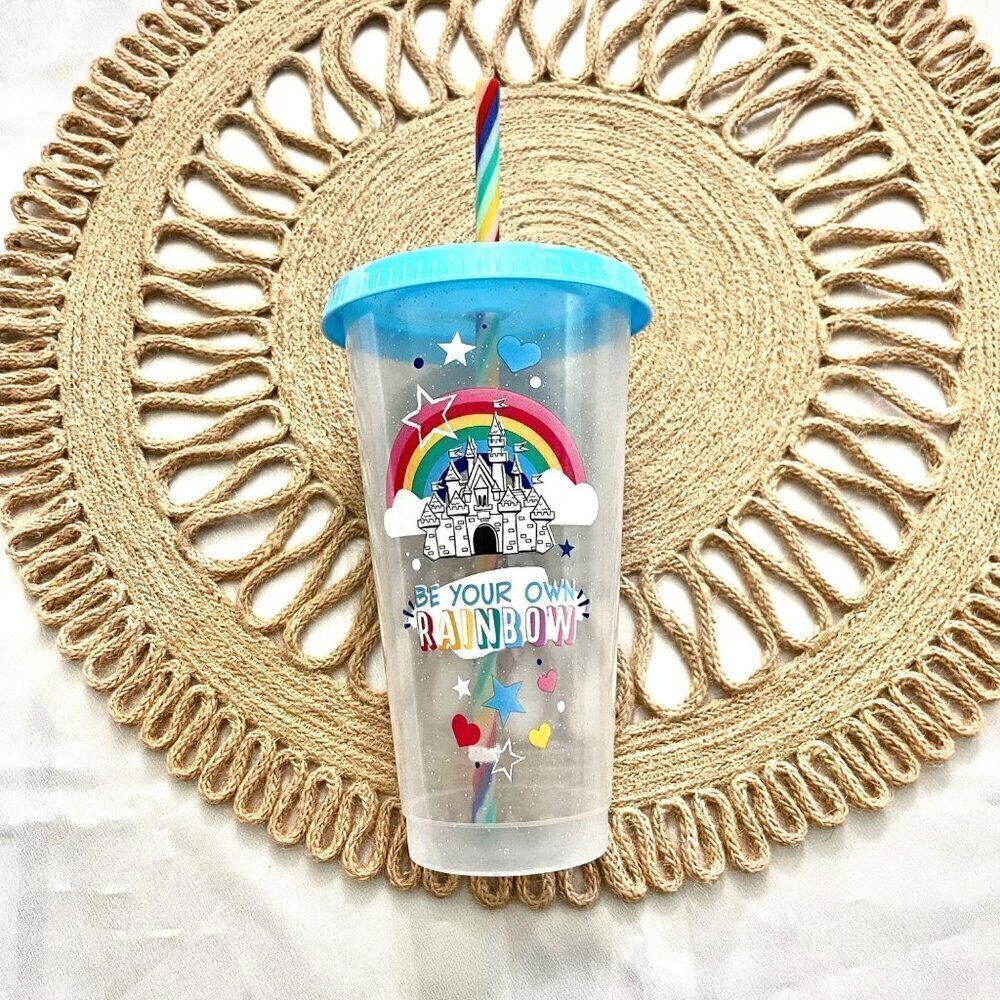 NWOT Disney Tumbler With Straw Disneyland Castle Be Your Own Rainbow